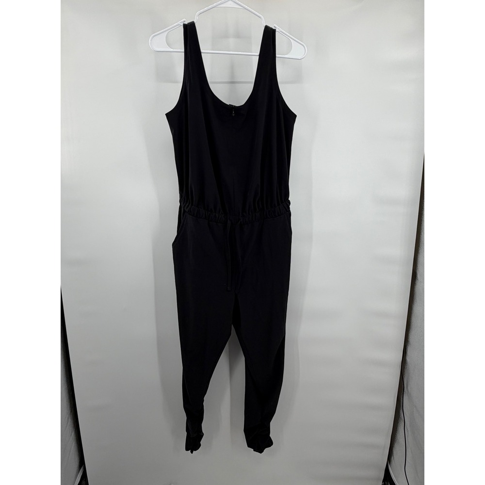 prAna Black Sleeveless Jumpsuit Romper Pants Drawstring Waist Pockets Zip Front